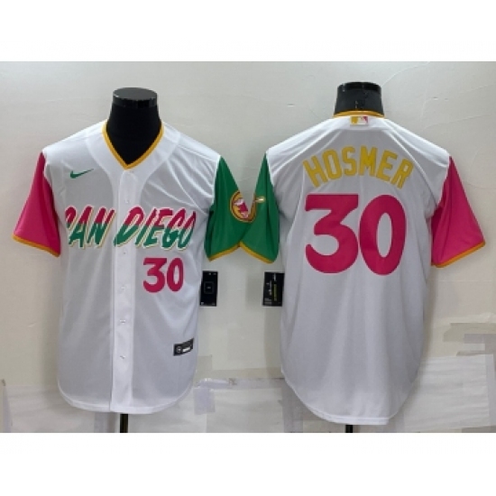 Men's San Diego Padres #30 Eric Hosmer White Number 2022 City Connect Cool Base Stitched Jersey - Ujersey