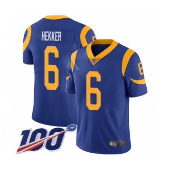 Men's Los Angeles Rams #6 Johnny Hekker Royal Blue Alternate Vapor Untouchable Limited Player 100th Season Football Jersey - Ujersey