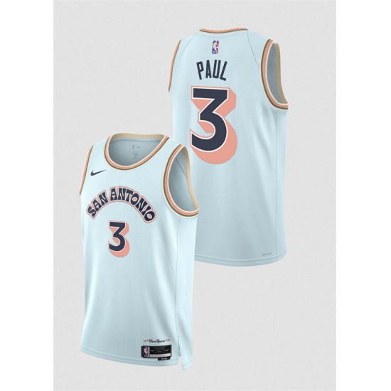Men's San Antonio Spurs #3 Chris Paul Light Blue 2024-25 City Edition Stitched Basketball Jersey - Ujersey