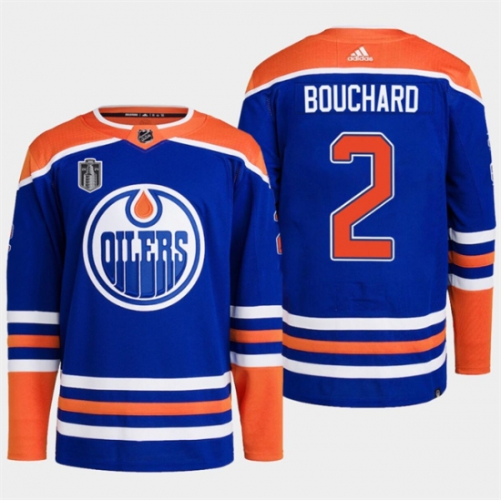 Men's Edmonton Oilers #2 Evan Bouchard Royal 2024 Stanley Cup Final Stitched Jersey - Ujersey