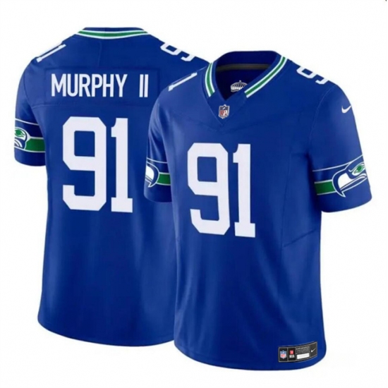 Men's Seattle Seahawks #91 Byron Murphy II Royal 2024 Draft F.U.S.E Throwback Vapor Limited Football Stitched Jersey - Ujersey