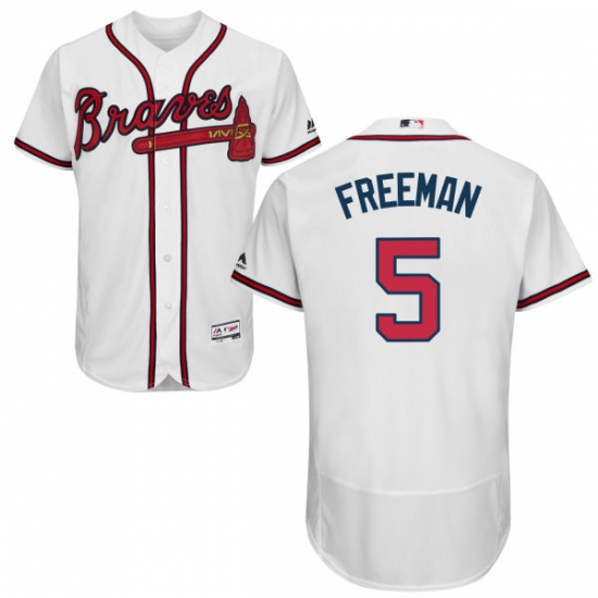 Men's Majestic Atlanta Braves #5 Freddie Freeman White Home Flex Base Authentic Collection MLB Jersey - Ujersey
