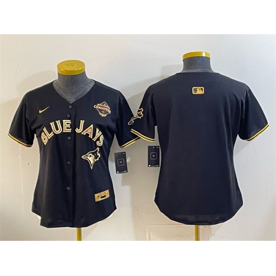 Women's Toronto Blue Jays Blank Black Gold 2025 American League Champions Limited Stitched Baseball Jersey(Run Small) - Ujersey
