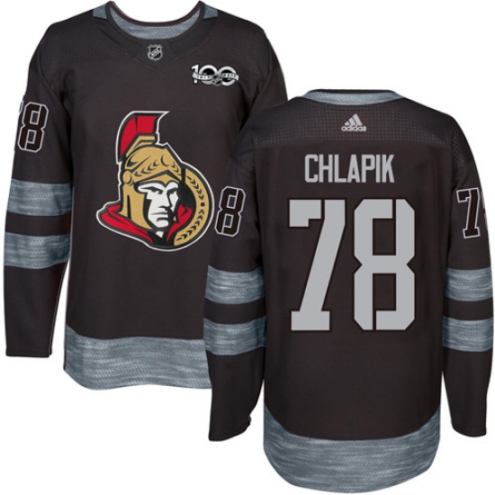 Men's Adidas Ottawa Senators #78 Filip Chlapik Authentic Black 1917-2017 100th Anniversary NHL Jersey - Ujersey