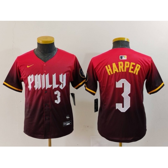 Youth Philadelphia Phillies #3 Bryce Harper Number Red 2024 City Connect Limited Jersey - Ujersey