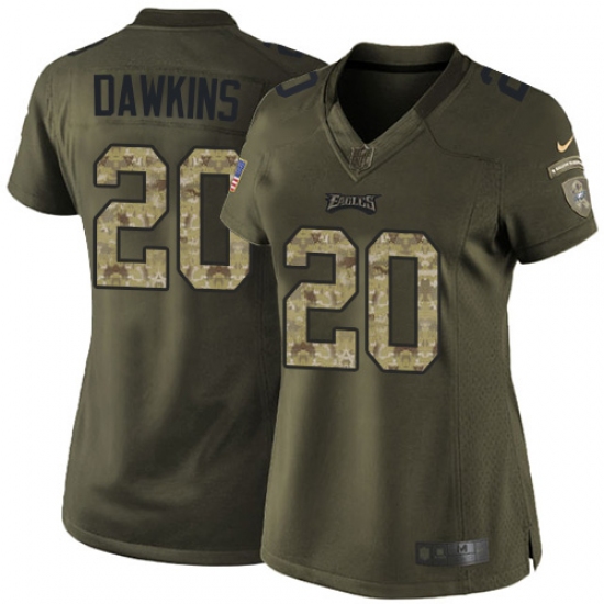 Women's Nike Philadelphia Eagles #20 Brian Dawkins Elite Green Salute to Service NFL Jersey - Ujersey