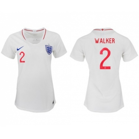 Women's England #2 Walker Home Soccer Country Jersey