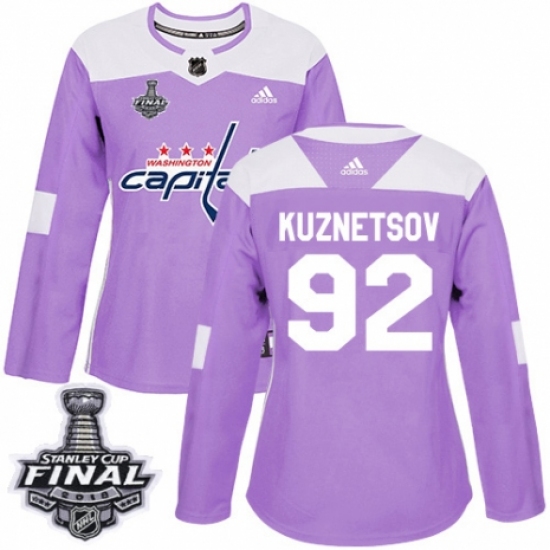 Women's Adidas Washington Capitals #92 Evgeny Kuznetsov Authentic Purple Fights Cancer Practice 2018 Stanley Cup Final NHL Jersey - Ujersey
