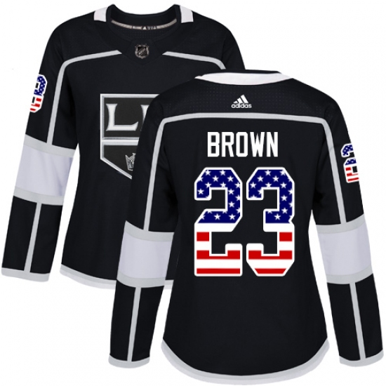 Women's Adidas Los Angeles Kings #23 Dustin Brown Authentic Black USA Flag Fashion NHL Jersey - Ujersey