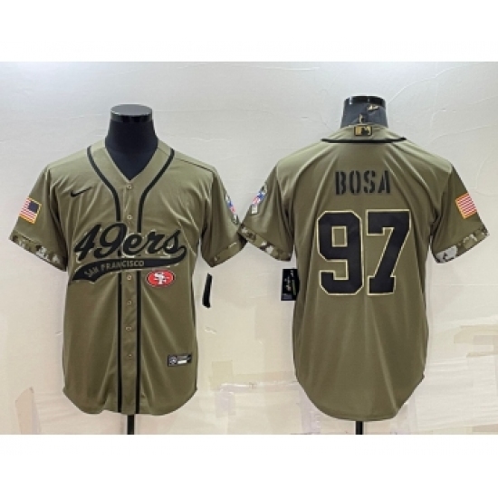 Men's San Francisco 49ers #97 Nick Bosa 2022 Olive Salute to Service Cool Base Stitched Baseball Jersey - Ujersey