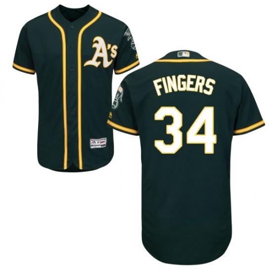 Men's Majestic Oakland Athletics #34 Rollie Fingers Green Alternate Flex Base Authentic Collection MLB Jersey - Ujersey