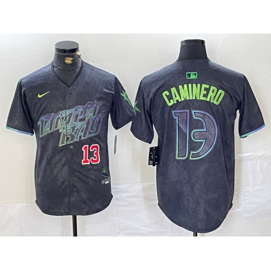 Men's Tampa Bay Rays #13 Junior Caminero Number Charcoal 2024 City Connect Limited Stitched Jersey - Ujersey