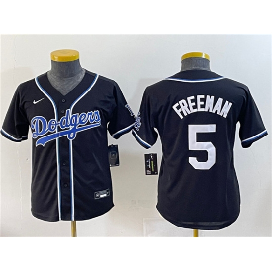 Youth Los Angeles Dodgers #5 Freddie Freeman Black Stitched Baseball Jersey - Ujersey