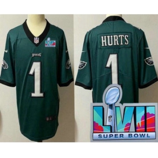 Youth Philadelphia Eagles #1 Jalen Hurts Limited Green Super Bowl LVII Vapor Jersey