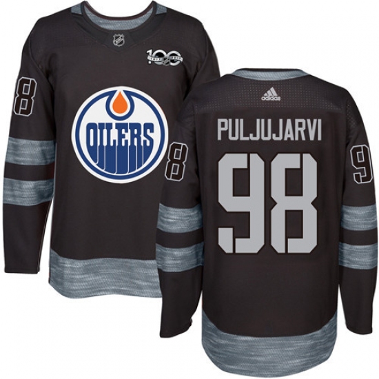 Men's Adidas Edmonton Oilers #98 Jesse Puljujarvi Authentic Black 1917-2017 100th Anniversary NHL Jersey - Ujersey