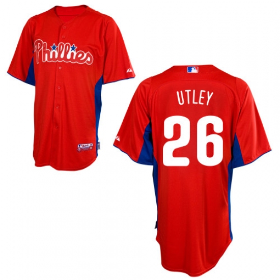 Men's Majestic Philadelphia Phillies #26 Chase Utley Authentic Red 2011 Cool Base BP MLB Jersey - Ujersey