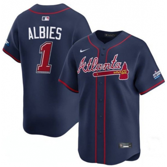 Men's Atlanta Braves #1 Ozzie Albies Navy 2025 Speedway Classic Alternate Limited Stitched Baseball Jersey - Ujersey