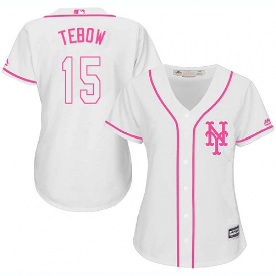 Women's Majestic New York Mets #15 Tim Tebow Authentic White Fashion Cool Base MLB Jersey - Ujersey
