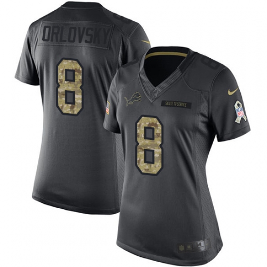 Women's Nike Detroit Lions #8 Dan Orlovsky Limited Black 2016 Salute to Service NFL Jersey - Ujersey