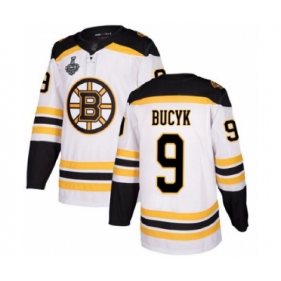 Men's Boston Bruins #9 Johnny Bucyk Authentic White Away 2019 Stanley Cup Final Bound Hockey Jersey - Ujersey