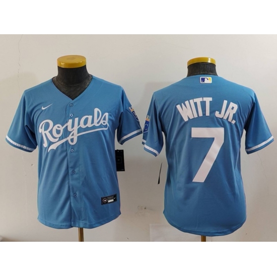Youth Kansas City Royals #7 Bobby Witt Jr Light Blue Cool Base Stitched Jersey - Ujersey