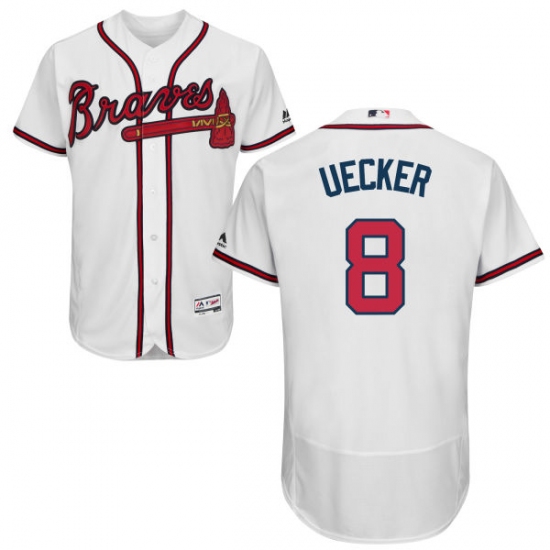 Men's Majestic Atlanta Braves #8 Bob Uecker White Home Flex Base Authentic Collection MLB Jersey - Ujersey