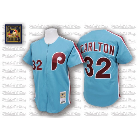 Men's Mitchell and Ness Philadelphia Phillies #32 Steve Carlton Authentic Blue Throwback MLB Jersey - Ujersey