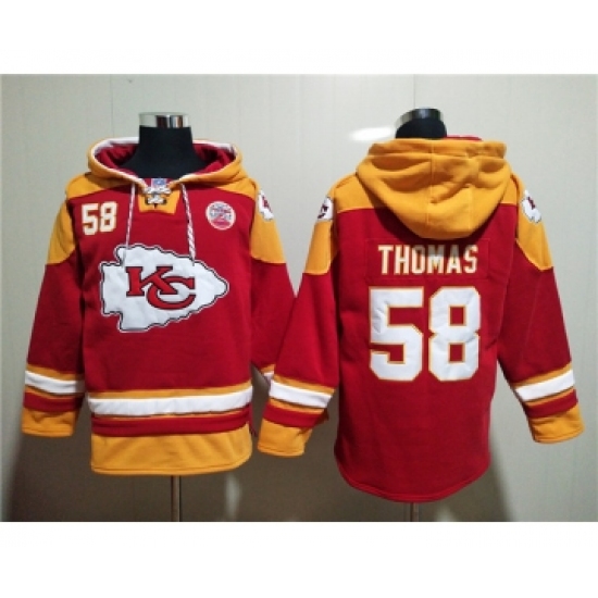 Men's Kansas City Chiefs #58 Derrick Thomas Red Lace-Up Pullover Hoodie - Ujersey