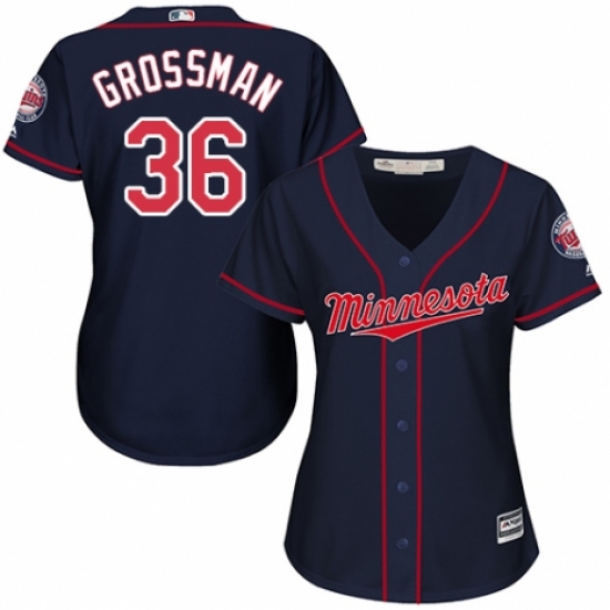 Women's Majestic Minnesota Twins #36 Robbie Grossman Authentic Navy Blue Alternate Road Cool Base MLB Jersey - Ujersey