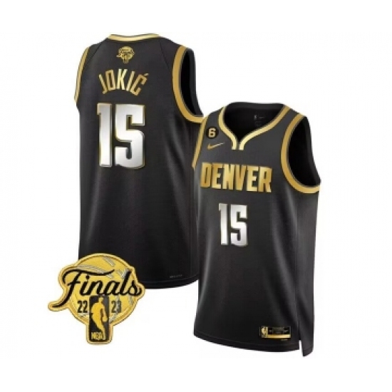 Men's Denver Nuggets #15 Nikola Jokic Black 2023 Finals Collection With NO.6 Stitched Basketball Jersey - Ujersey