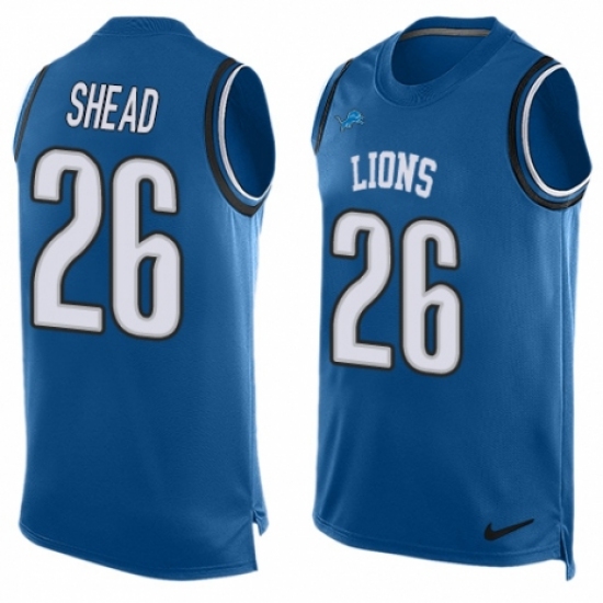 Men's Nike Detroit Lions #26 DeShawn Shead Limited Blue Player Name & Number Tank Top NFL Jersey - Ujersey