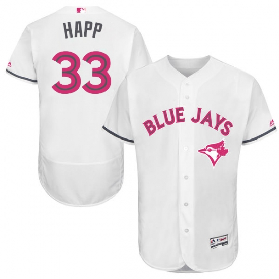 Men's Majestic Toronto Blue Jays #33 J.A. Happ Authentic White 2016 Mother's Day Fashion Flex Base MLB Jersey - Ujersey