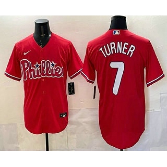 Men's Philadelphia Phillies #7 Trea Turner Red Cool Base Stitched Jersey - Ujersey