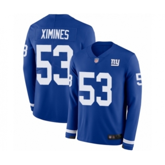 Youth New York Giants #53 Oshane Ximines Limited Royal Blue Therma Long Sleeve Football Jersey - Ujersey
