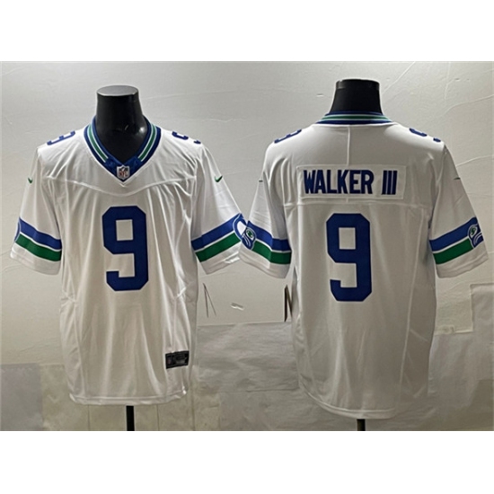 Men's Seattle Seahawks #9 Kenneth Walker III White F.U.S.E. Throwback Vapor Limited Football Stitched Jersey - Ujersey