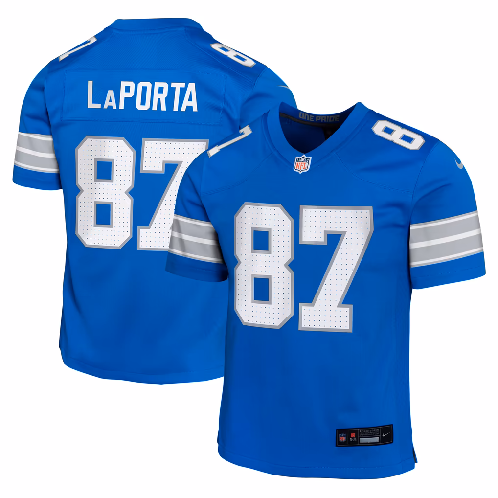 Youth Detroit Lions Sam LaPorta Nike Blue Game Jersey - SUjersey01