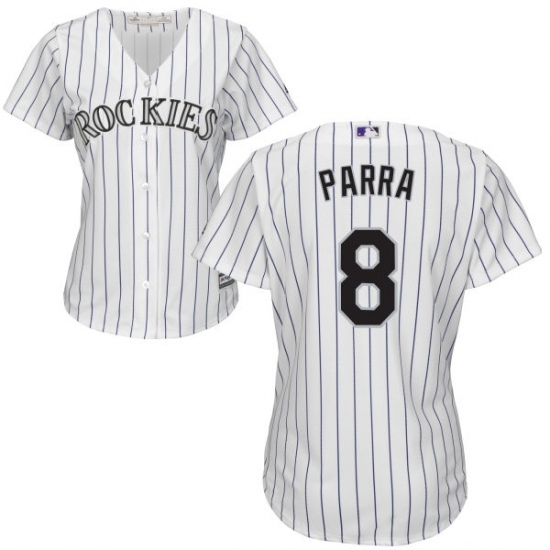 Women's Majestic Colorado Rockies #8 Gerardo Parra Replica White Home Cool Base MLB Jersey - Ujersey