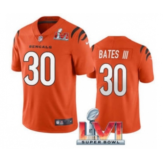 Men's Cincinnati Bengals #30 Jessie Bates III 2022 Orange Super Bowl LVI Vapor Limited Stitched Jersey - Ujersey