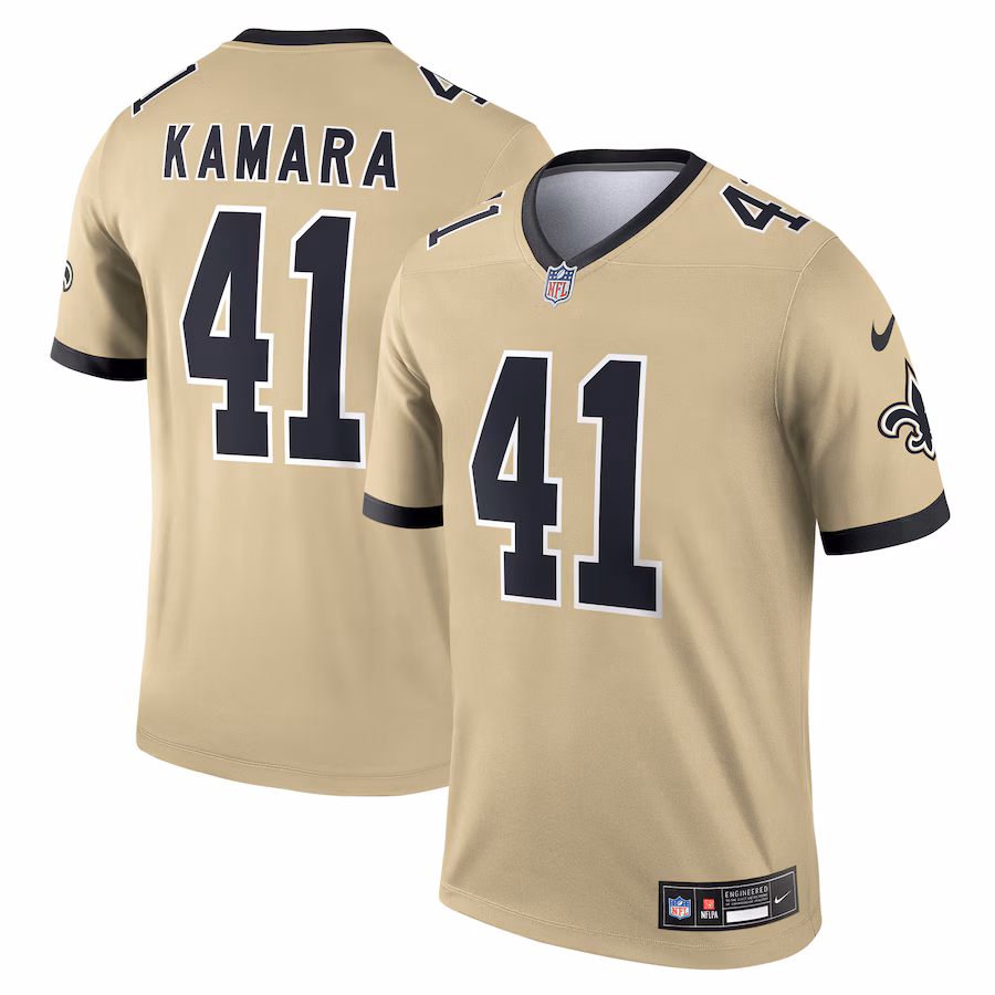 Men's New Orleans Saints Alvin Kamara Nike Gold Gameday Golds Alternate Legend Player Performance Top - Ujersey