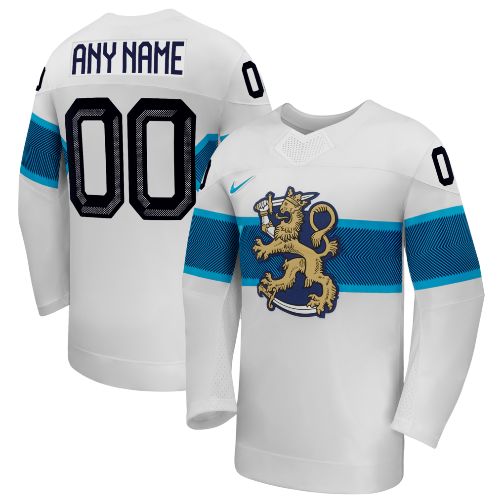 Men's Finland Hockey Nike White 2026 Away Replica Custom Jersey
