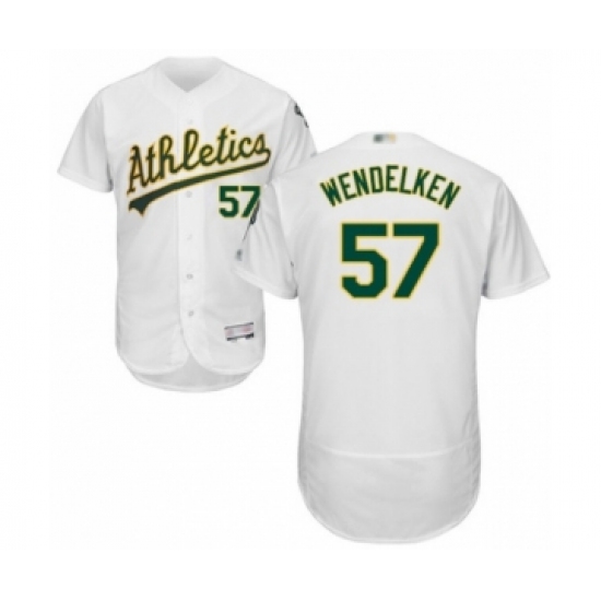 Men's Oakland Athletics #57 J.B. Wendelken White Home Flex Base Authentic Collection Baseball Player Jersey - Ujersey