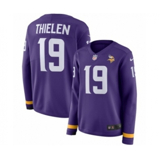 Women's Nike Minnesota Vikings #19 Adam Thielen Limited Purple Therma Long Sleeve NFL Jersey - Ujersey