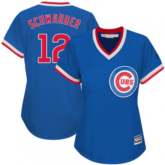 Women's Majestic Chicago Cubs #12 Kyle Schwarber Authentic Royal Blue Cooperstown MLB Jersey - Ujersey