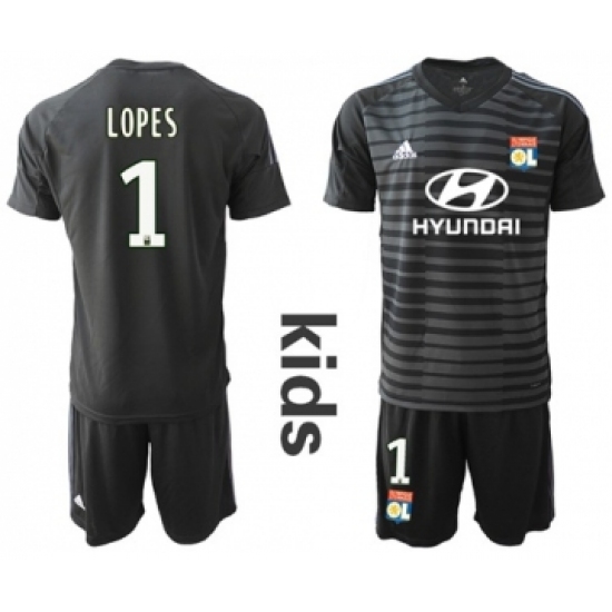 Lyon #1 Lopes Black Goalkeeper Kid Soccer Club Jersey