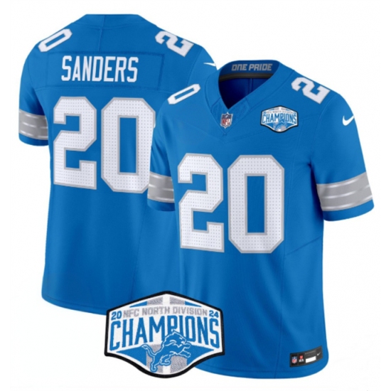 Men's Detroit Lions #20 Barry Sanders Blue 2024 NFC North Champions F.U.S.E. Vapor Limited Stitched Jersey - Ujersey