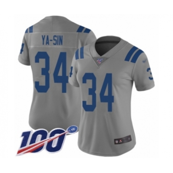Women's Indianapolis Colts #34 Rock Ya-Sin Limited Gray Inverted Legend 100th Season Football Jersey - Ujersey