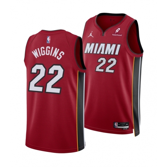 Men's Miami Heat #22 Andrew Wiggins Red 2025 Statement Edition Swingman Stitched Basketball Jersey