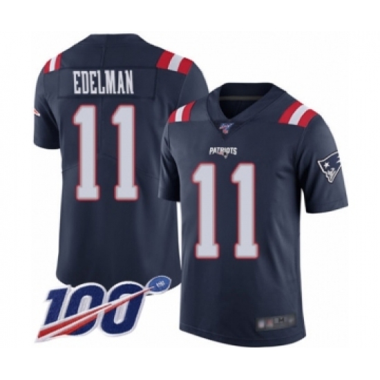 Men's New England Patriots #11 Julian Edelman Limited Navy Blue Rush Vapor Untouchable 100th Season Football Jersey - Ujersey