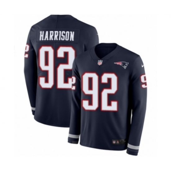 Men's Nike New England Patriots #92 James Harrison Limited Navy Blue Therma Long Sleeve NFL Jersey - Ujersey