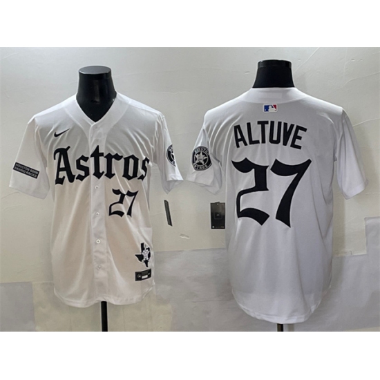 Men's Houston Astros #27 Jose Altuve White Gothic 'Houston Born Barrio Raised' Limited Stitched Baseball Jersey - Ujersey